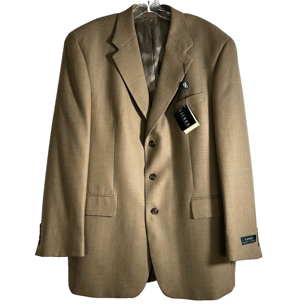 Ralph Lauren 100% Pure New Wool 3 Button Blazer Sport Coat Jacket 44 T Brown New